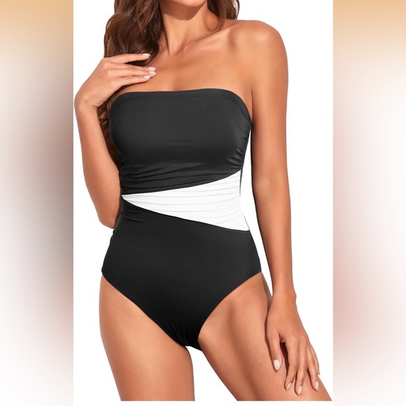 Holipick Other - Holipick Black and White Strapless One-Piece tummy control Swimsuit L/ 0249